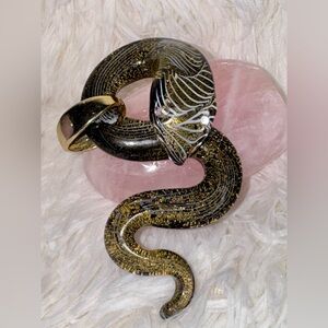 Pendant Gothic Glass Gold and Black Snake with White Stripes